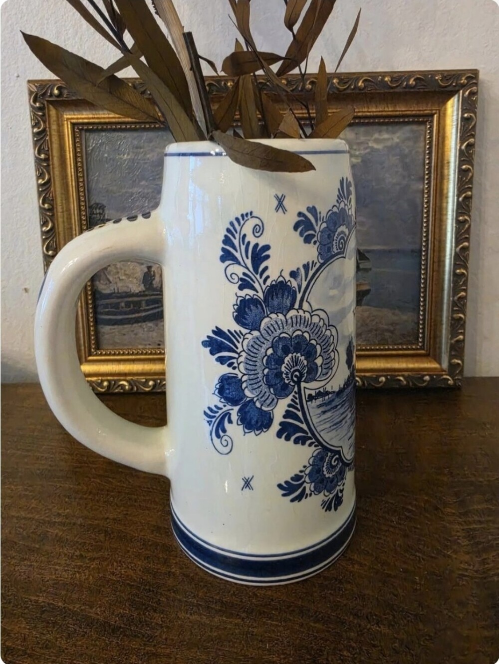 Vintage Ceramic Delft Blue Hand Painted Large Stein - Picture 3 of 5